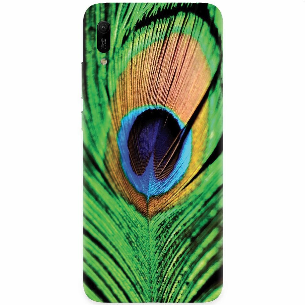 Husa silicon pentru Huawei Y6 2019, Peacock Feather Green Blue