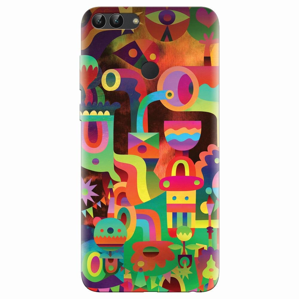 Husa silicon pentru Huawei P Smart, Abstract Colorful Shapes