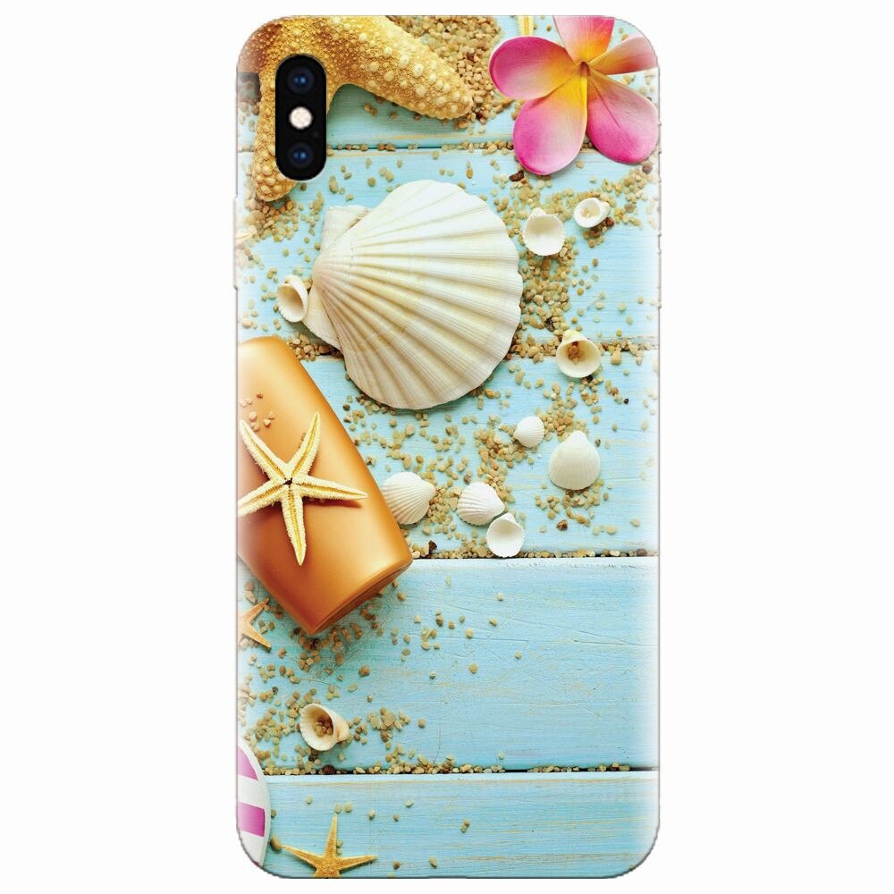 Husa silicon pentru Apple Iphone XS Max, Blue Wood Seashells Sea Star