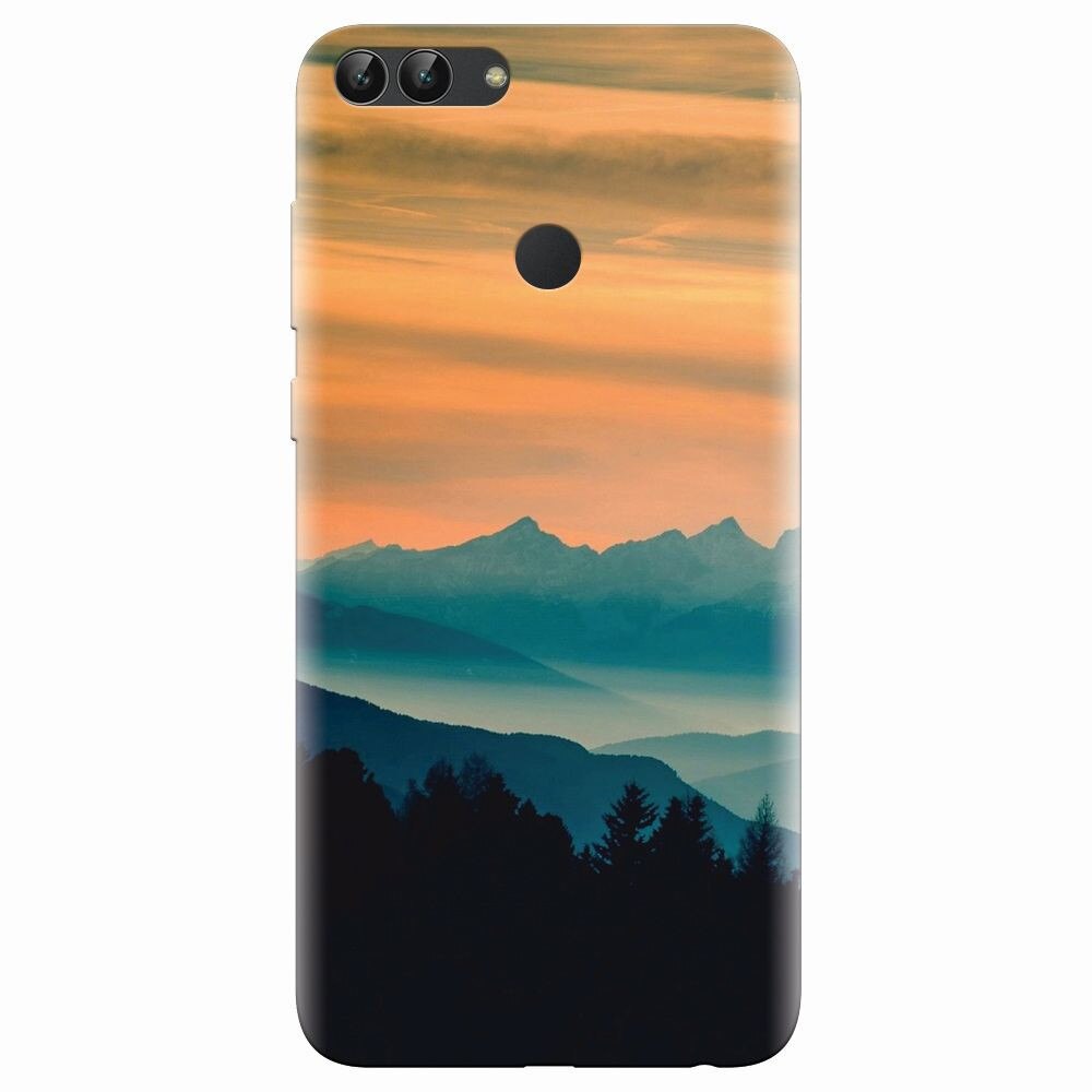 Husa silicon pentru Huawei P Smart, Blue Mountains Orange Clouds Sunset Landscape