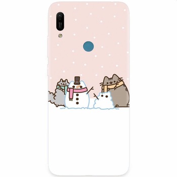 Husa silicon pentru Huawei Y6 Prime 2019, Cat And Snowman Husa silicon pentru Huawei Y6 Prime 2019, Cat And Snowman