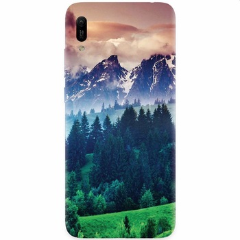 Husa silicon pentru Huawei Y6 2019, Forest Hills Snowy Mountains And Sunset Clouds Husa silicon pentru Huawei Y6 2019, Forest Hills Snowy Mountains And Sunset Clouds