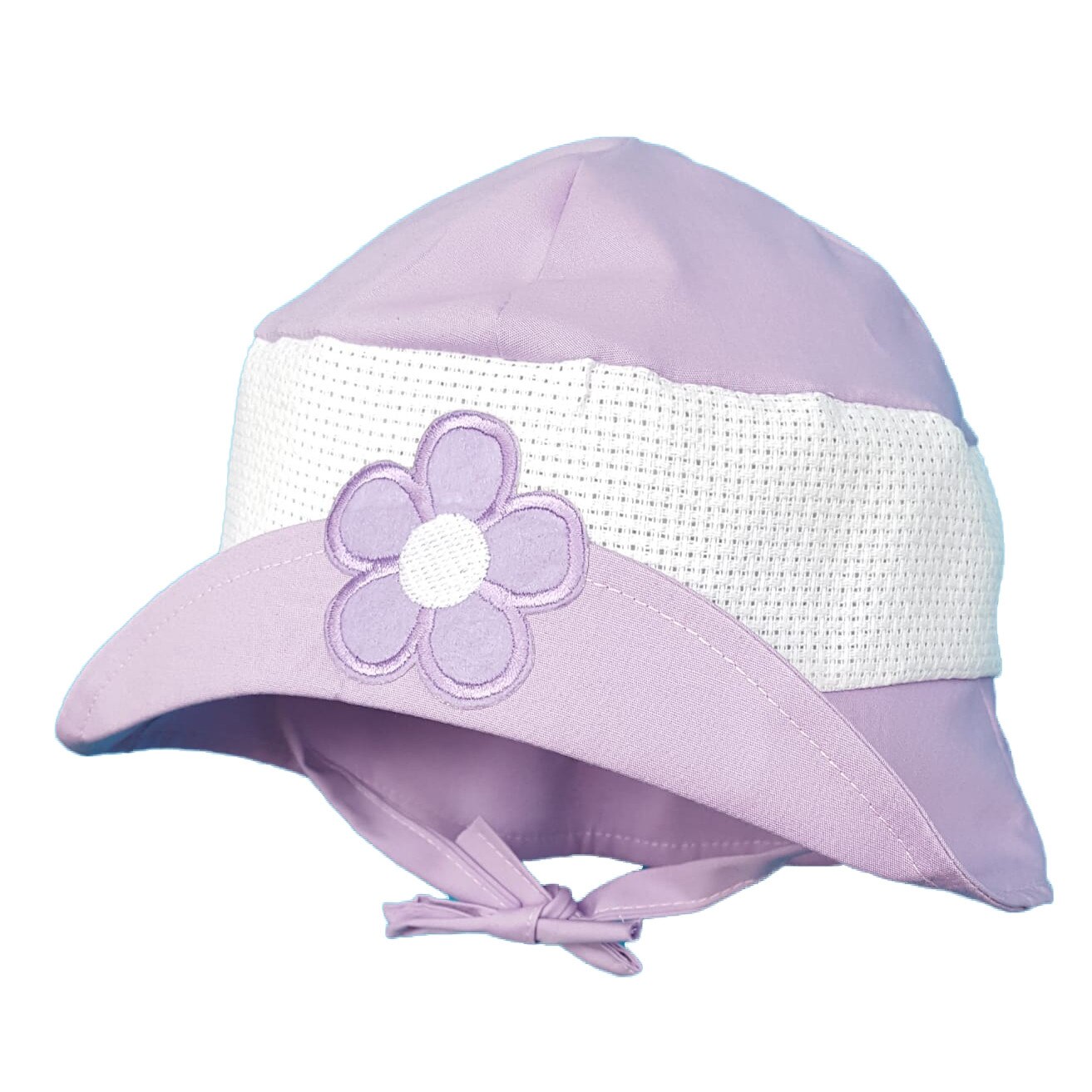Palarie de vara Mic Pitic cu floare brodata, Lila, 48 cm