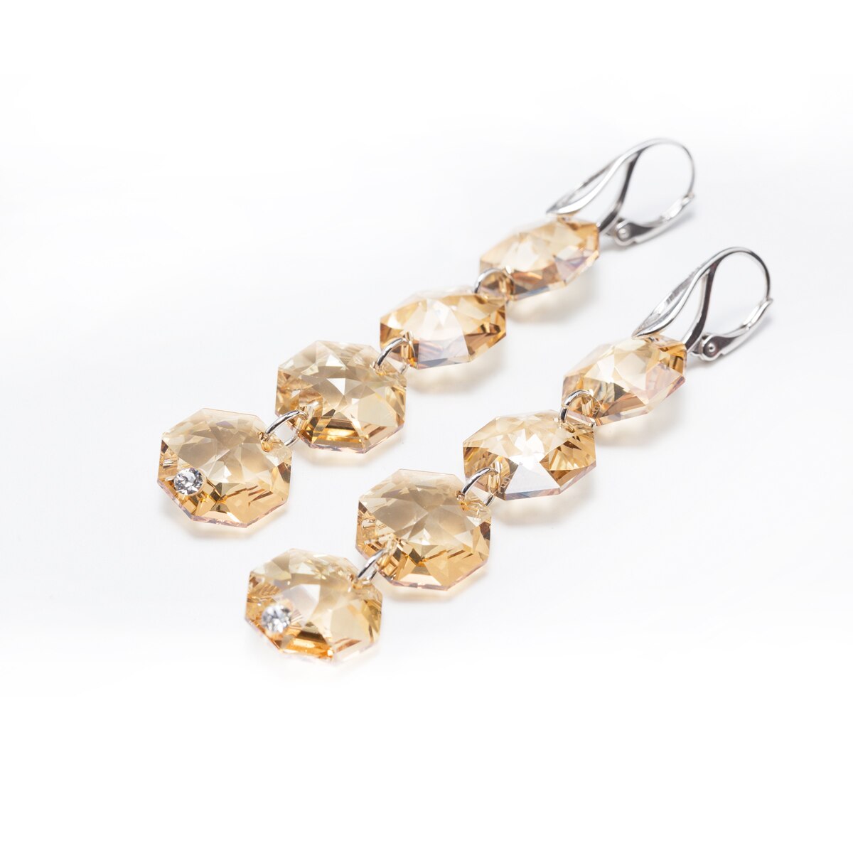 Cercei Argint DaviCrystals cu cristale octogon cu leverback agatator gold cu patru cristale light colorado