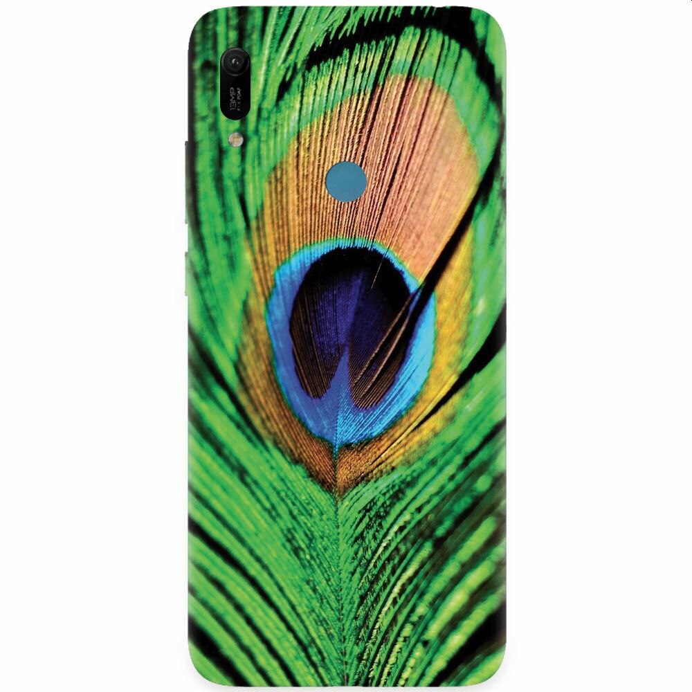 Husa silicon pentru Huawei Y6 Prime 2019, Peacock Feather Green Blue