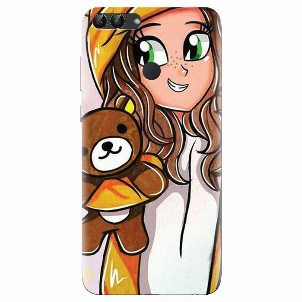 Husa silicon pentru Huawei P Smart, Girl With Little Bear