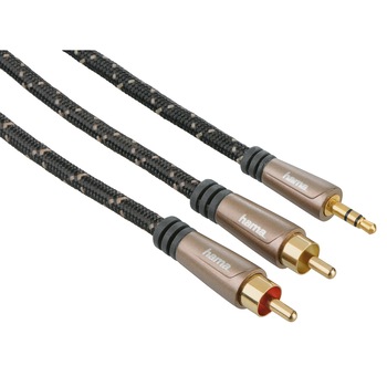 Cablu audio Hama 3.5 mm, Jack plug-2x RCA plugs, gold-plated, 1.5m Cablu audio Hama 3.5 mm, Jack plug-2x RCA plugs, gold-plated, 1.5m
