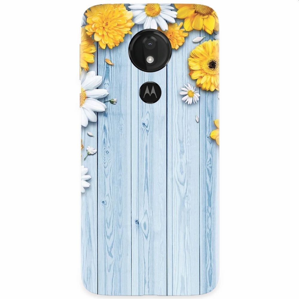 Husa silicon pentru Motorola Moto G7 Power, Sunflower On Blue Wood