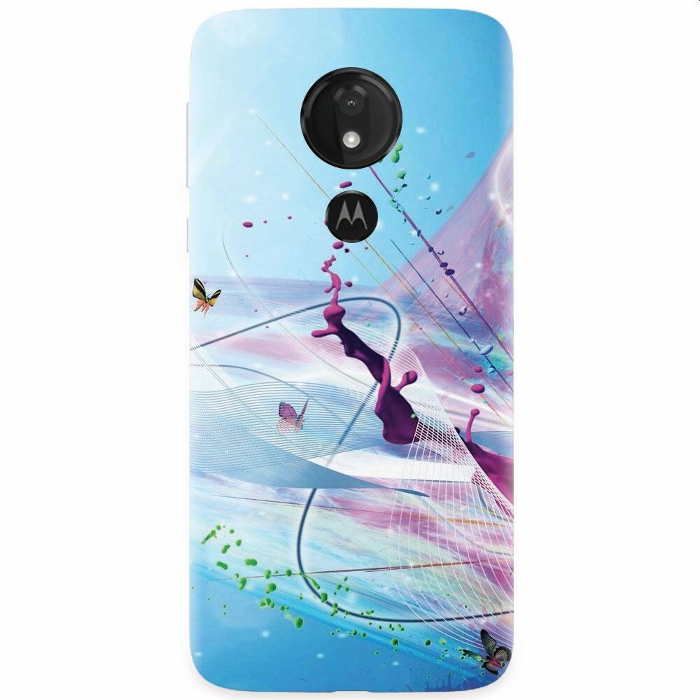 Husa silicon pentru Motorola Moto G7 Power, Artistic Paint Splash Purple Butterflies