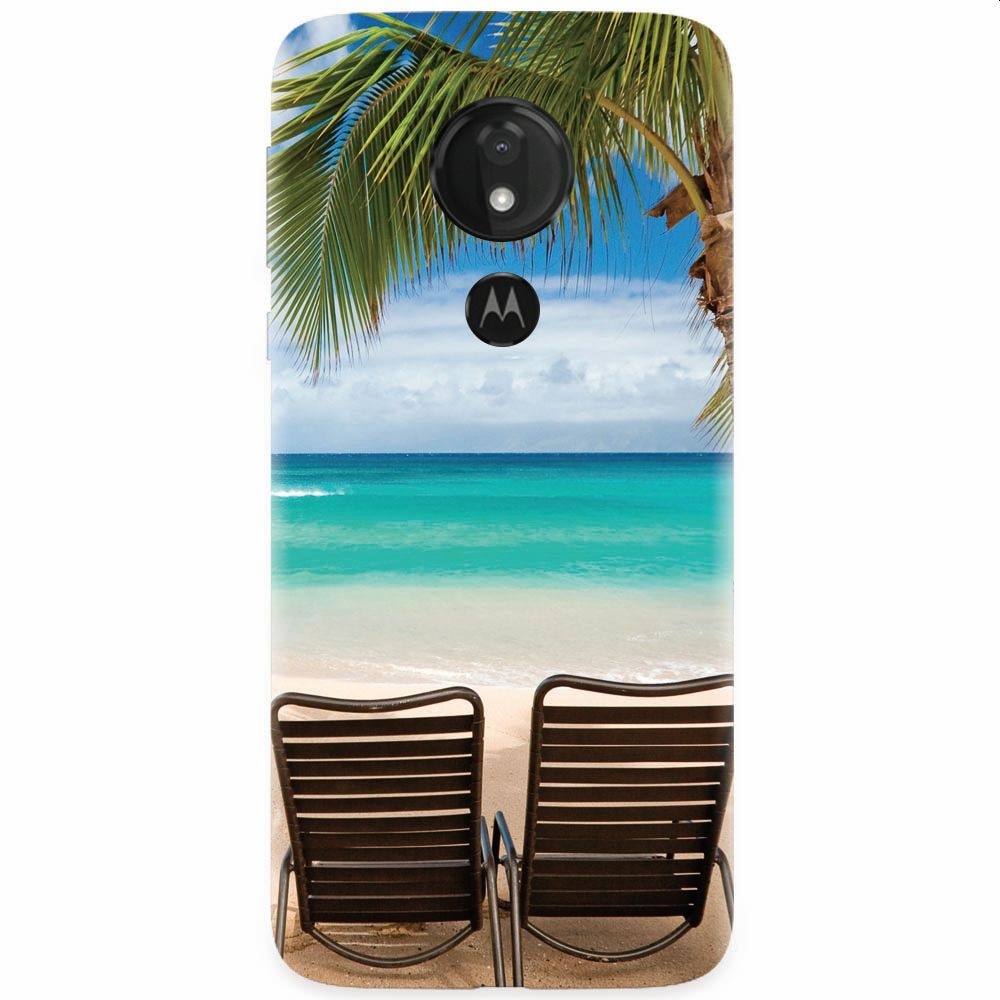 Husa silicon pentru Motorola Moto G7 Power, Beach Chairs Palm Tree Seaside