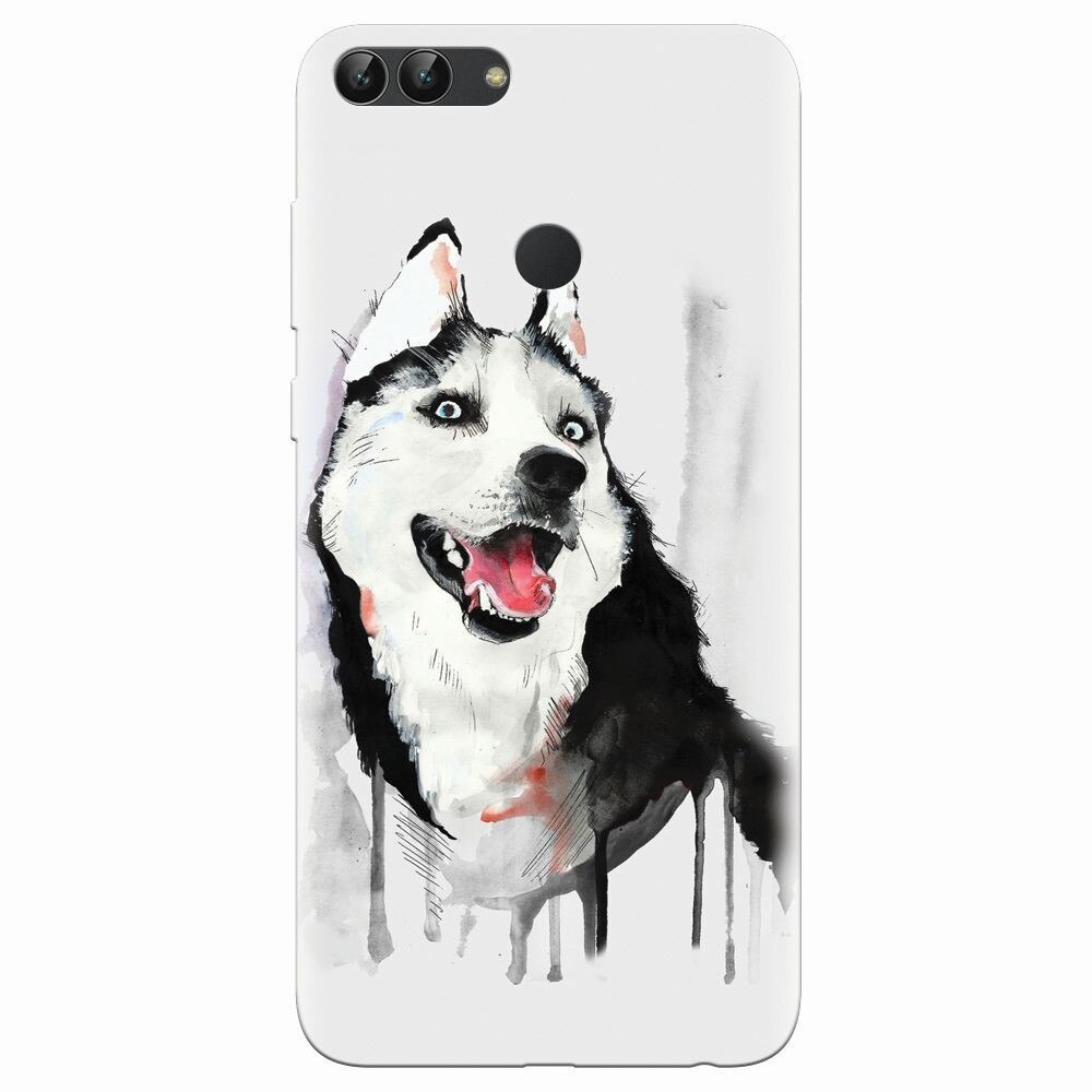 Husa silicon pentru Huawei P Smart, Husky Dog Watercolor Illustration