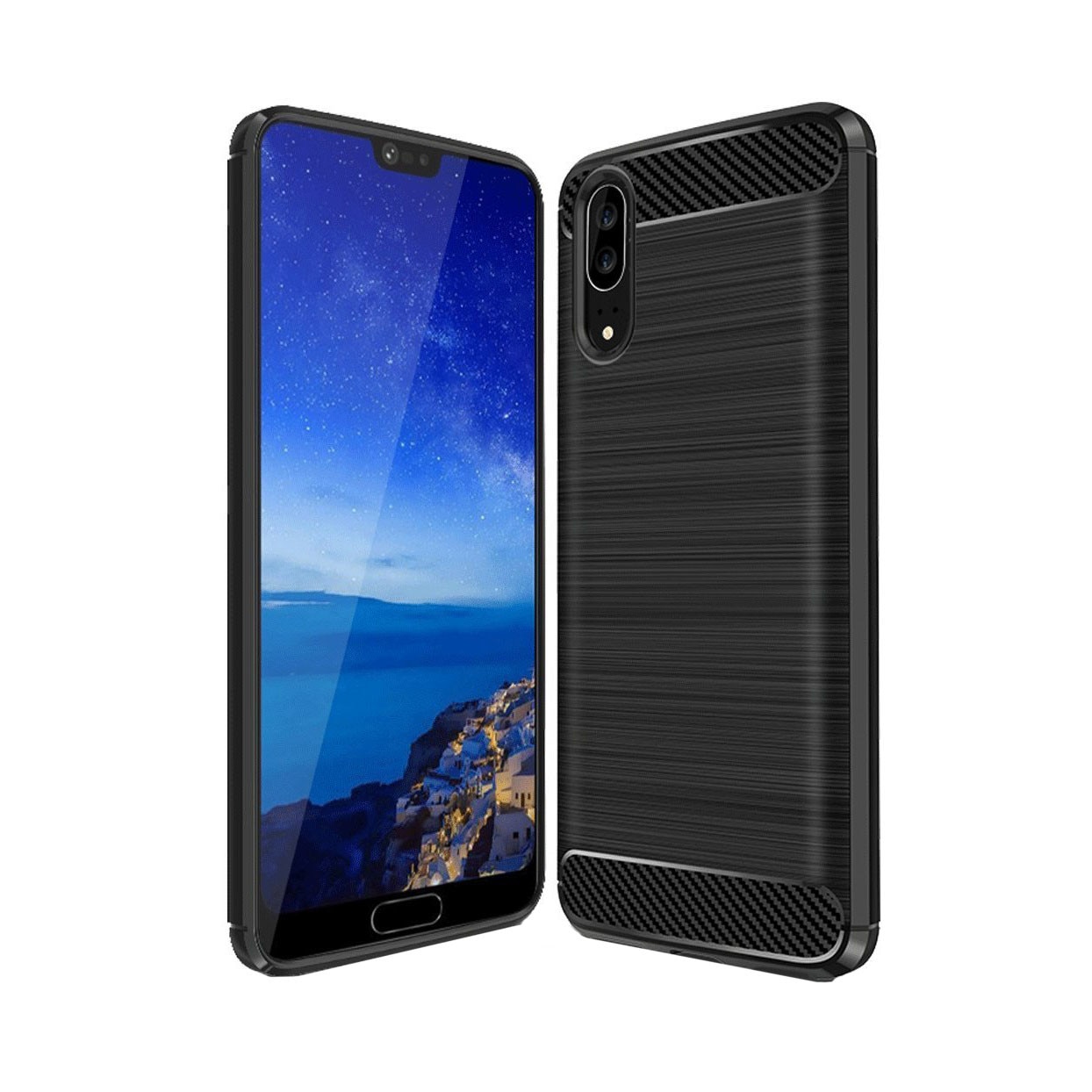 Husa Huawei P20, Slim Armor Carbon, carcasa spate Antisoc, Negru