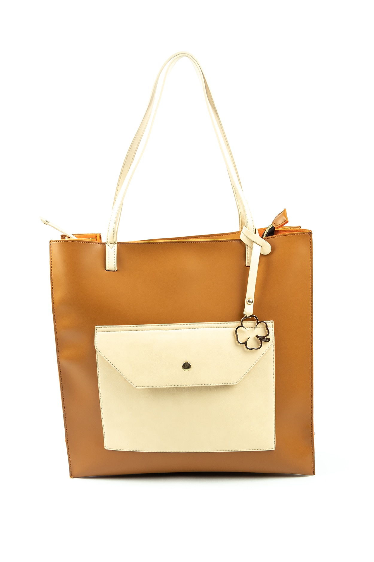 Geanta de mana si de umar maro camel/bej din piele sintetica Doca, de dama, E-08854