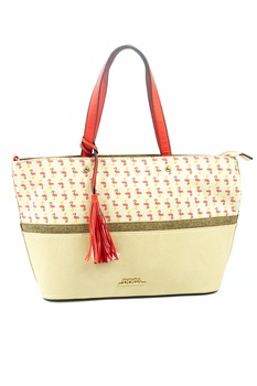 Geanta de mana si de umar Bej/Rosu de dama Doca, din piele ecologica, E-10064 Geanta de mana si de umar Bej/Rosu de dama Doca, din piele ecologica, E-10064