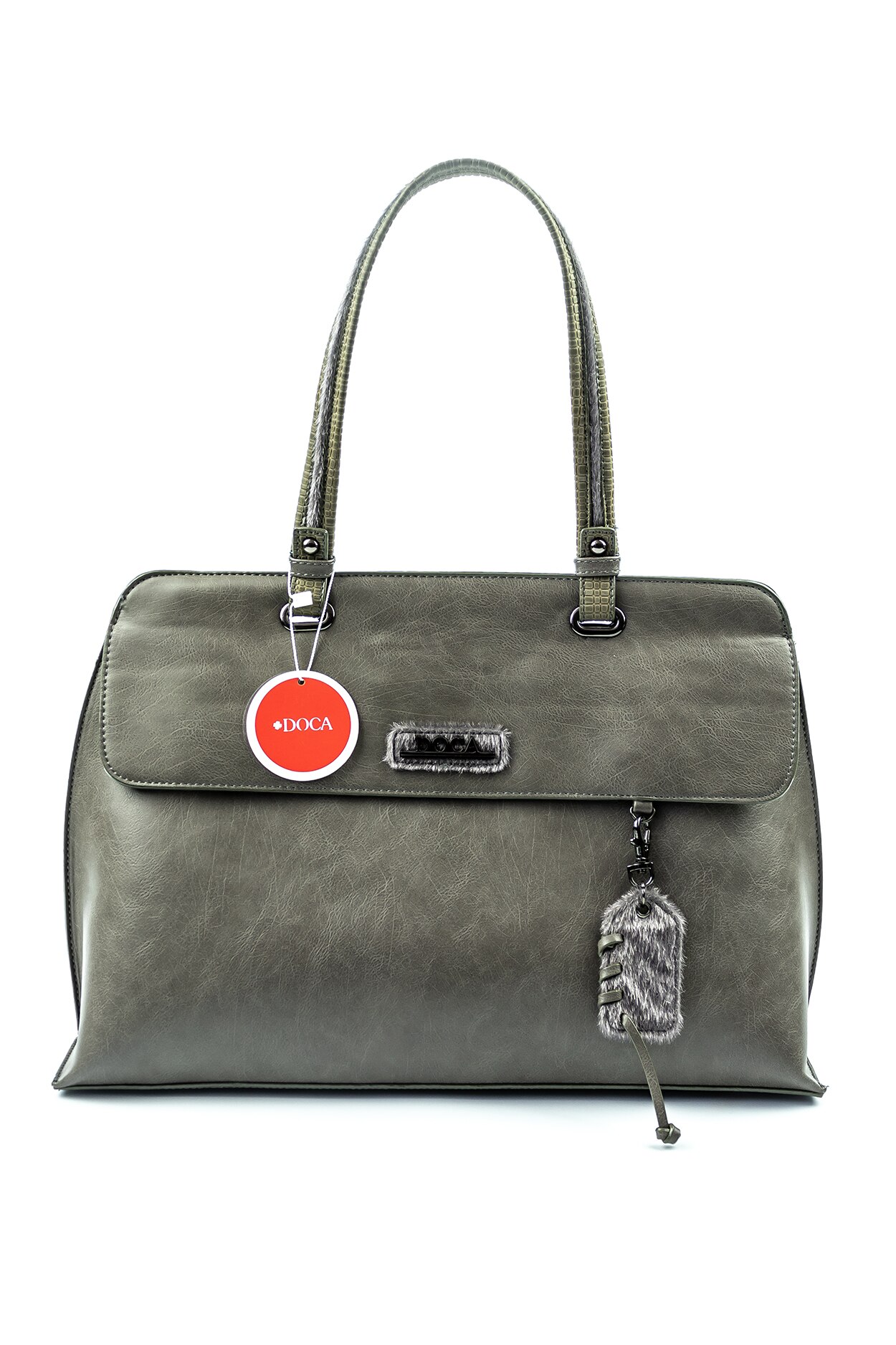 Geanta de umar gri din piele ecologica Doca, de dama, E- 11685