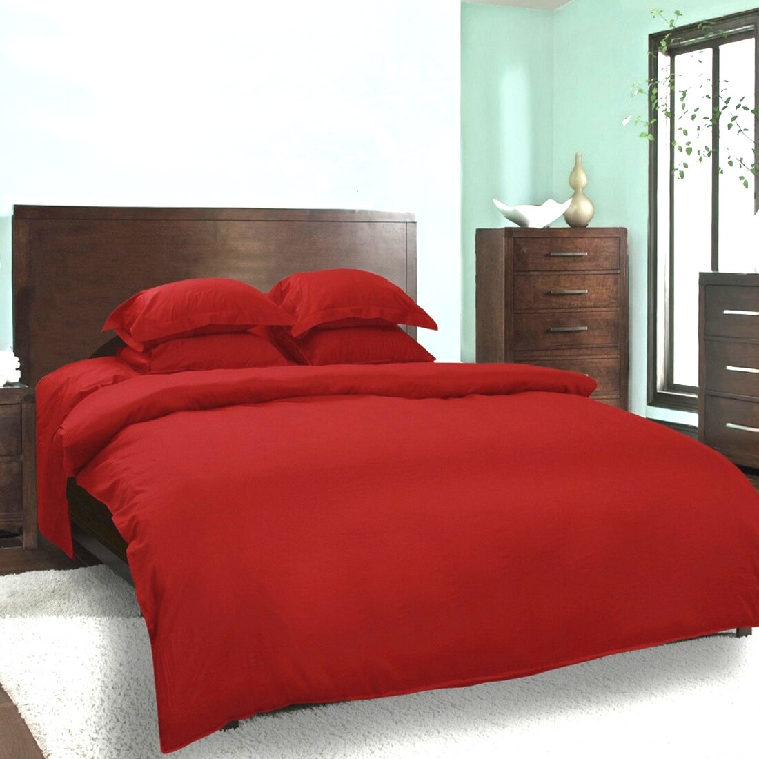 Lenjerie de Pat, Bumbac Ranforce Lux, uni Rosu, 1 persoana, 50X70, 150X200