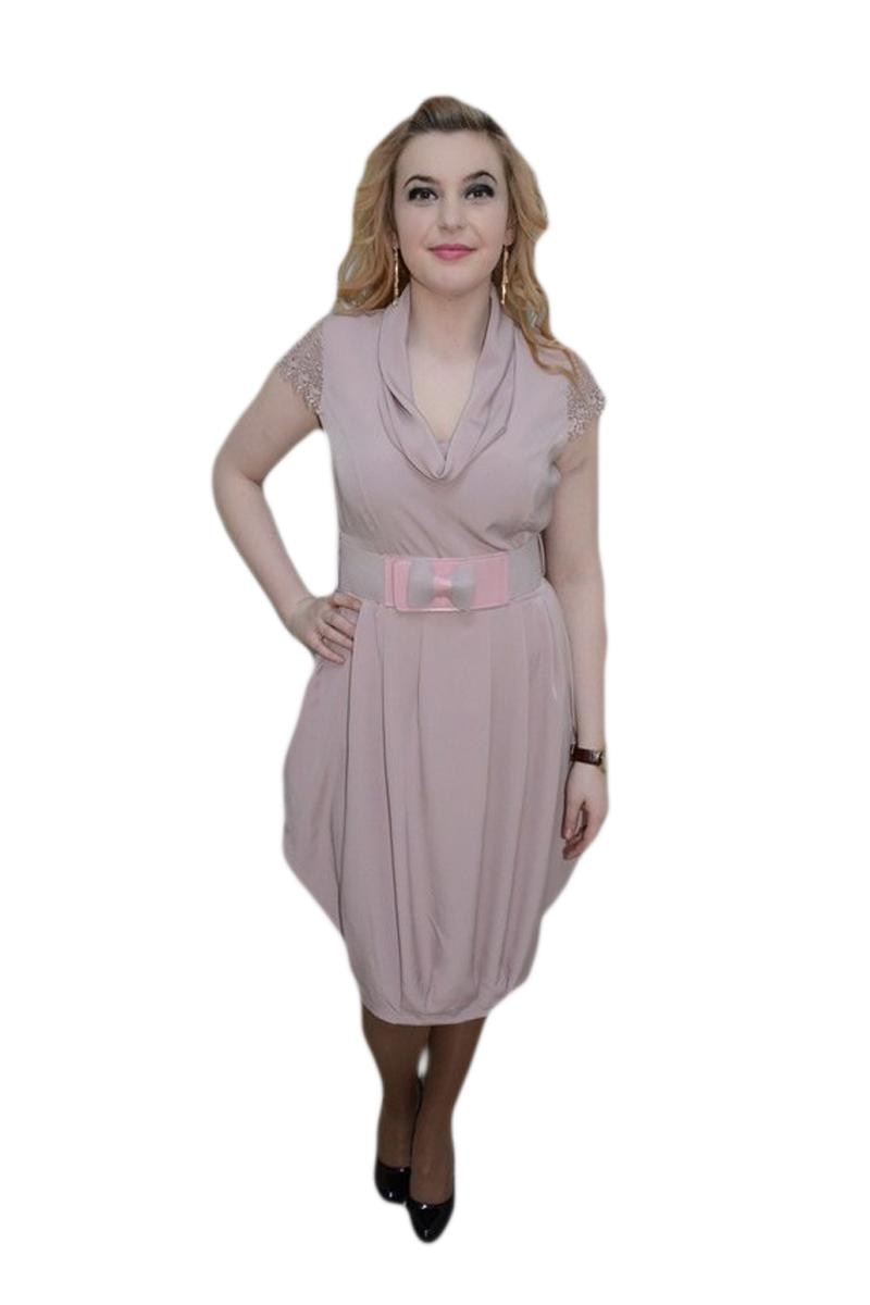 Rochie cu buzunare laterale, curea, guler cazut, D&J Exclusive, Plamaniu