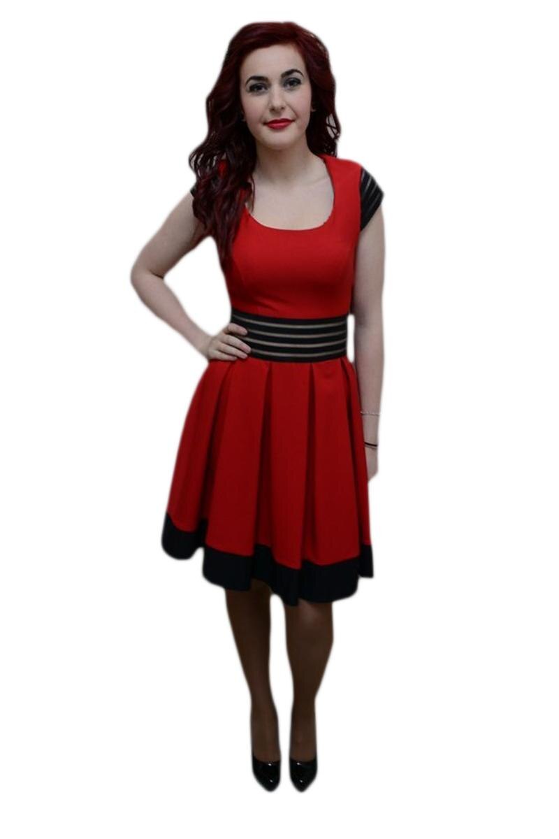 Rochie fashion, design dungat in talie, D&J Exclusive, Rosu/Negru