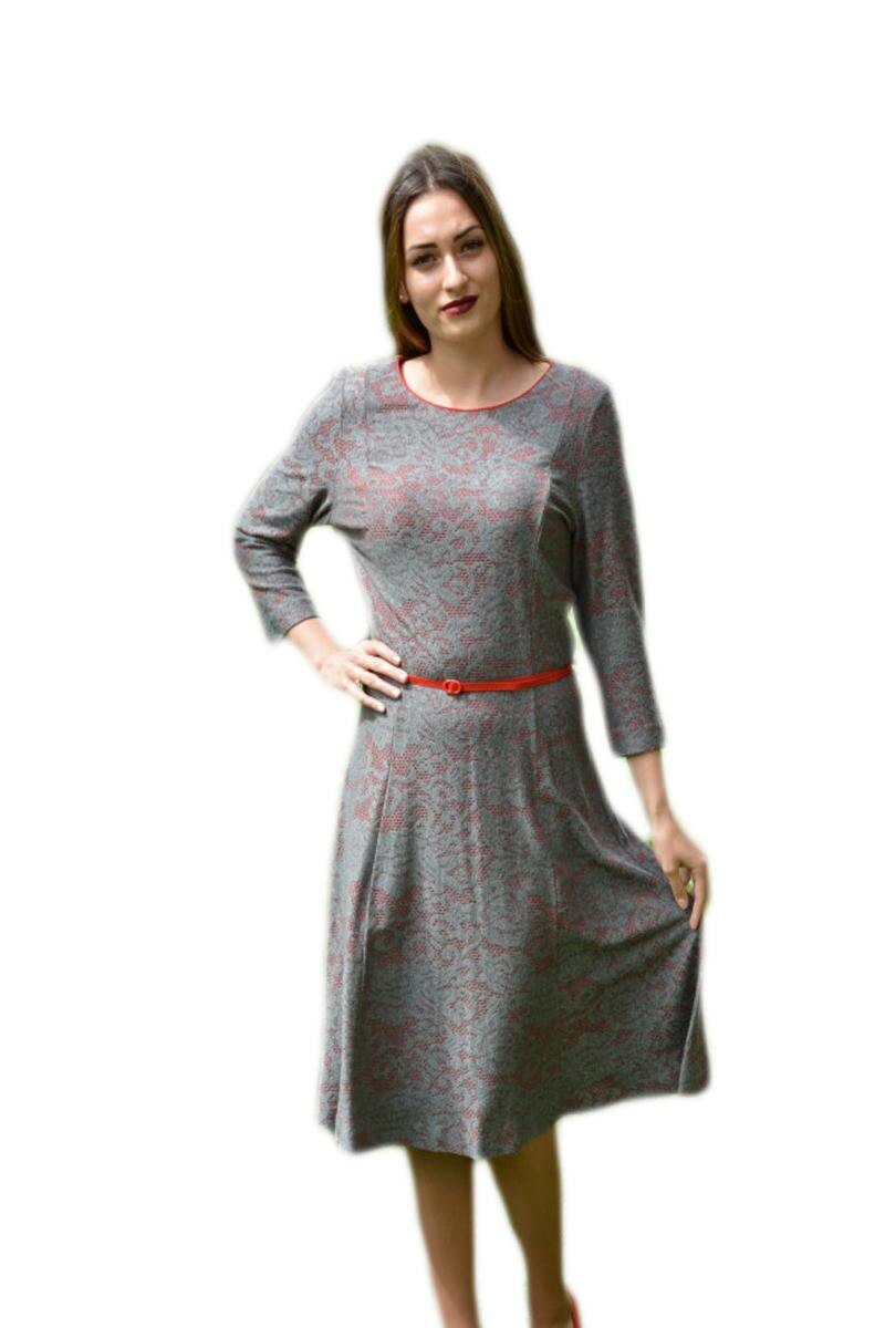 Rochie casual deosebita, cu aspect dantelat, de lungime medie, D&J Exclusive, Gri
