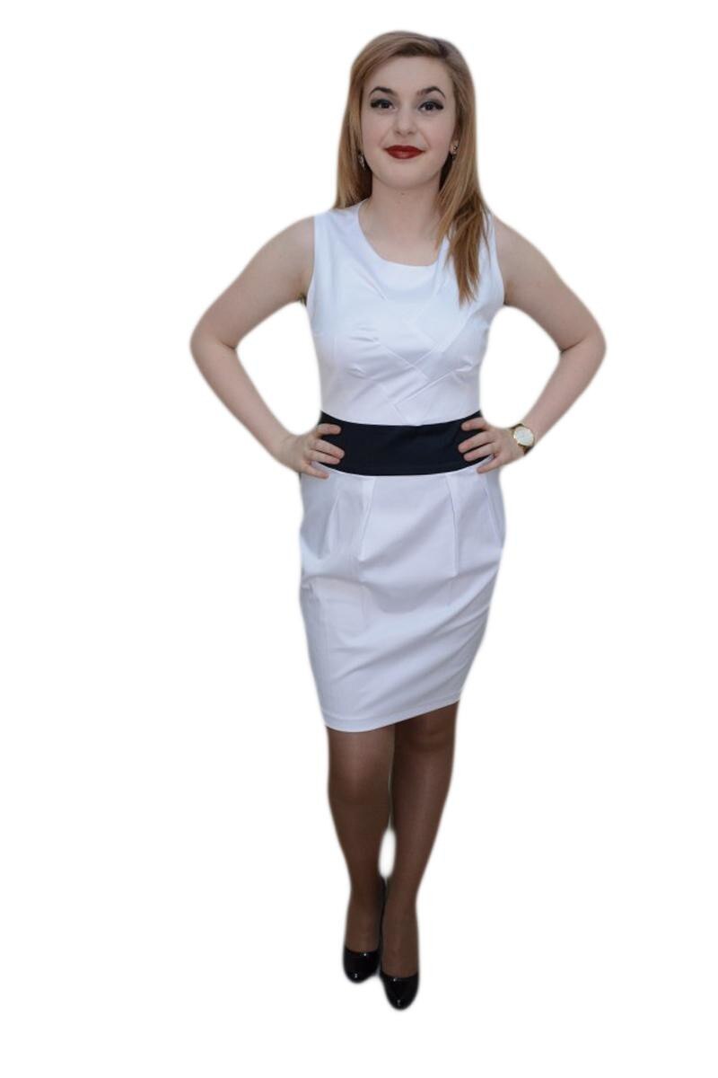 Rochie clasica, inchidere cu fermoar, D&J Exclusive, Alb