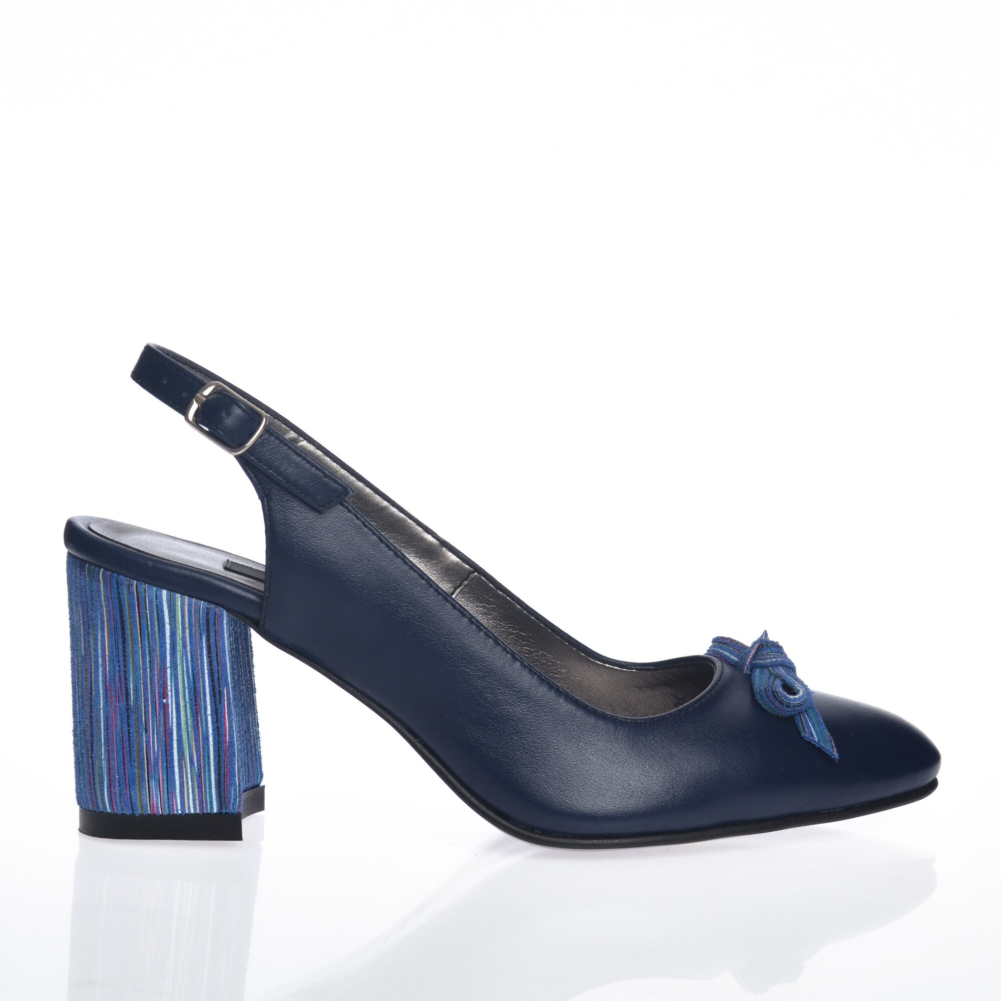 Sandale dama din piele naturala - Bleumarin toc multicolor - V7 BM