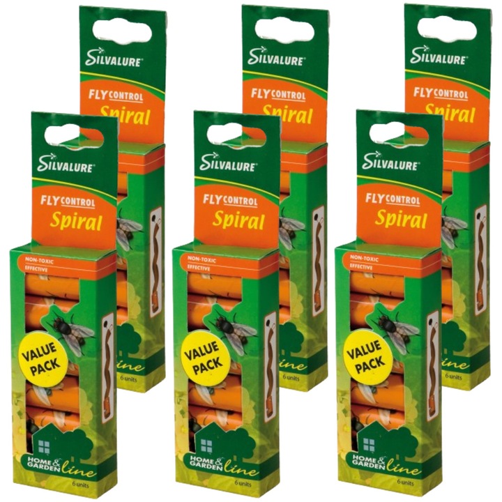 Capcana Ecologica din Hartie Impotriva Mustelor SILVALURE Spiral, 6 pachete x 6 bucati/pachet (36 bucati)