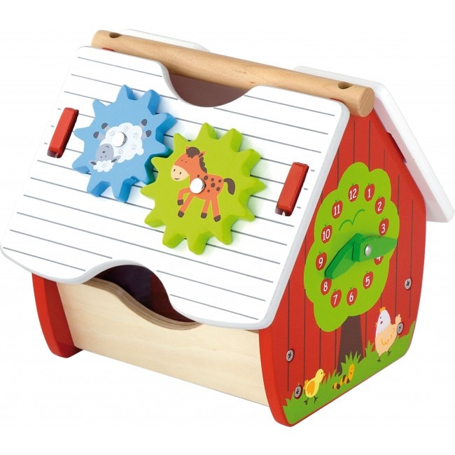 Casuta educativa cu activitati - la ferma, Jucarie de sortare, Jucarie educativa din lemn, 18 luni +