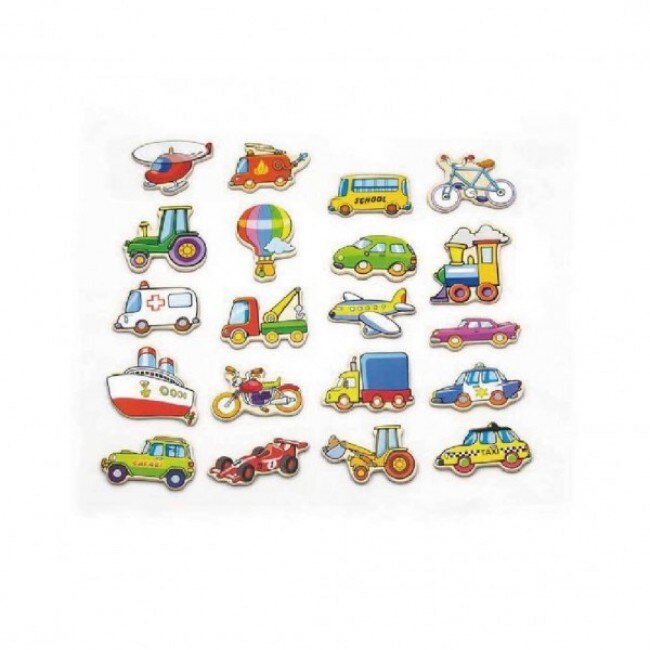 Set cu 20 piese magnetice Vehicule, Jucarie educativa, 3 ani +