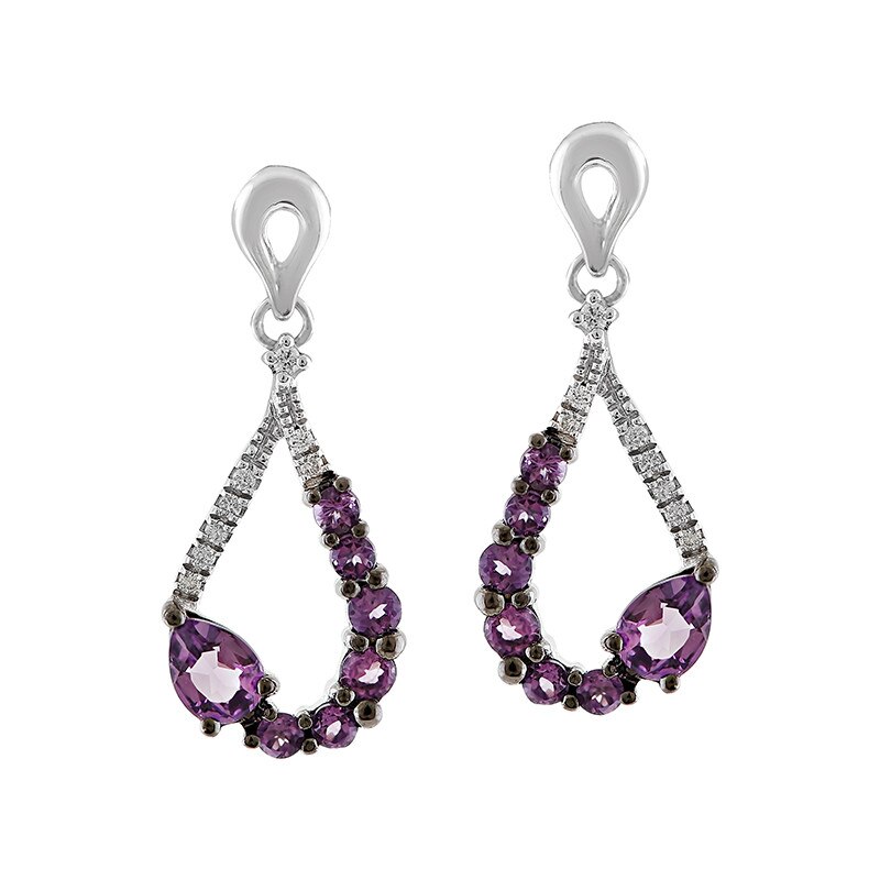 Cercei Deruvo Aur 18k Diamante, Ametiste Africane E24798FAMWN-W