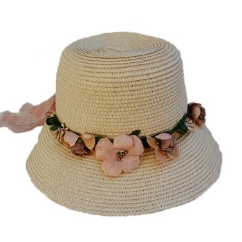 Palarie chic de vara, cu insertie de flori colorate, D&J Exclusive, Bej, Universal Palarie chic de vara, cu insertie de flori colorate, D&J Exclusive, Bej, Universal