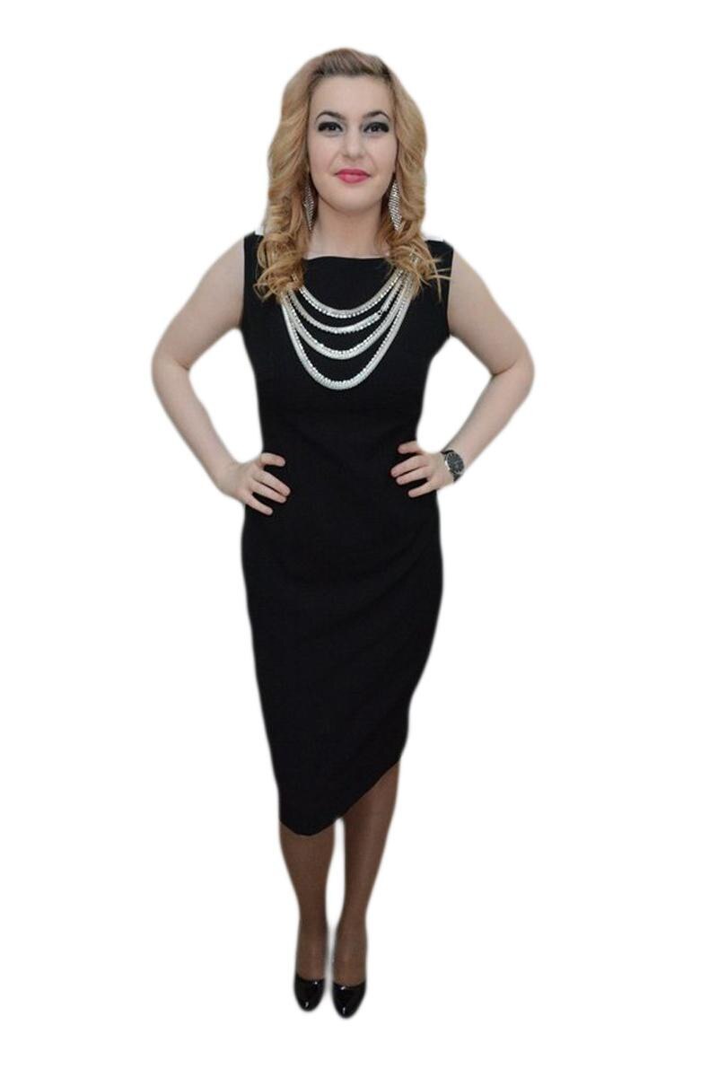 Rochie eleganta cu insertie de lanturi argintii, D&J Exclusive, Negru