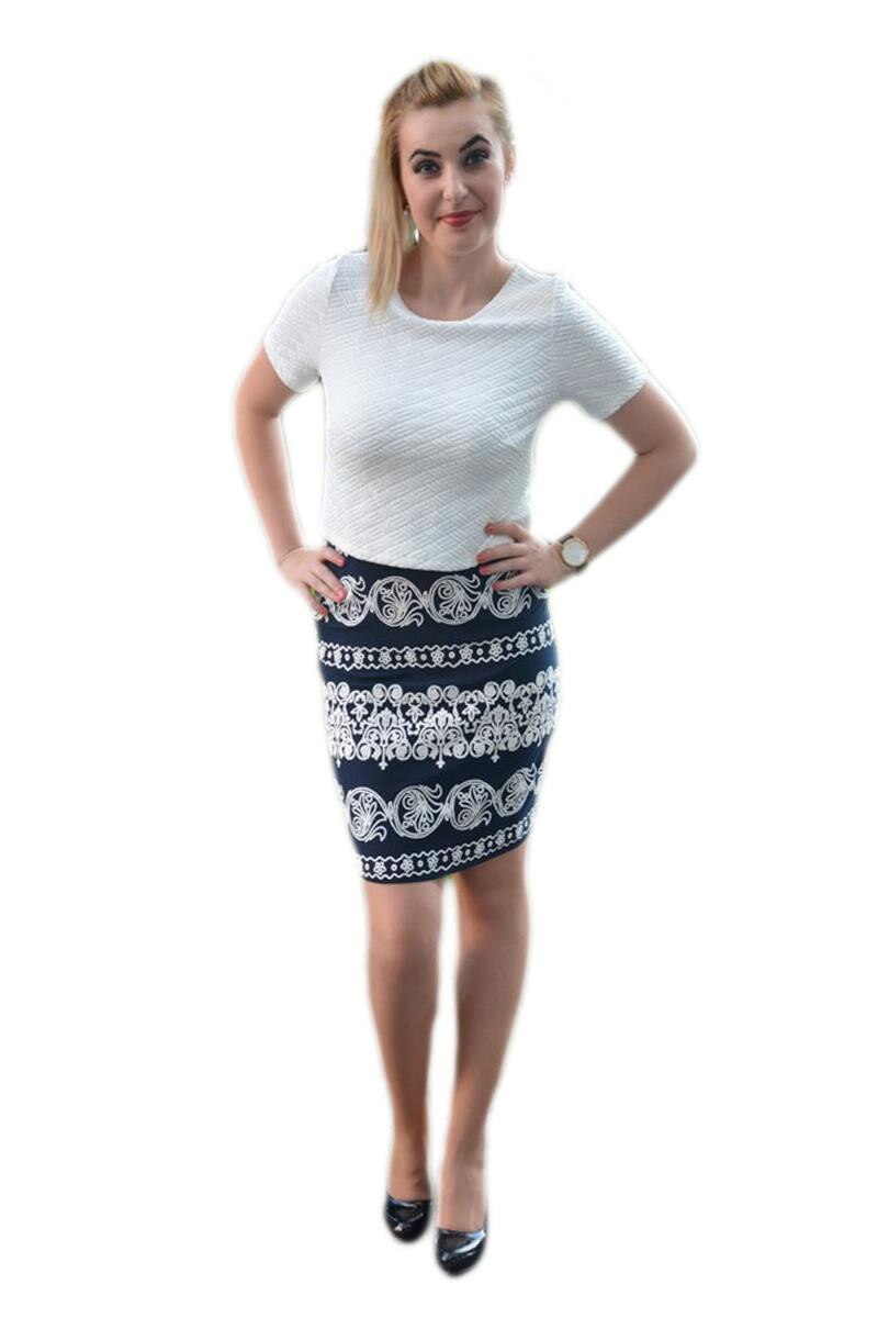 Rochie de zi, design de doua piese, D&J Exclusive, Bleumarin/Alb