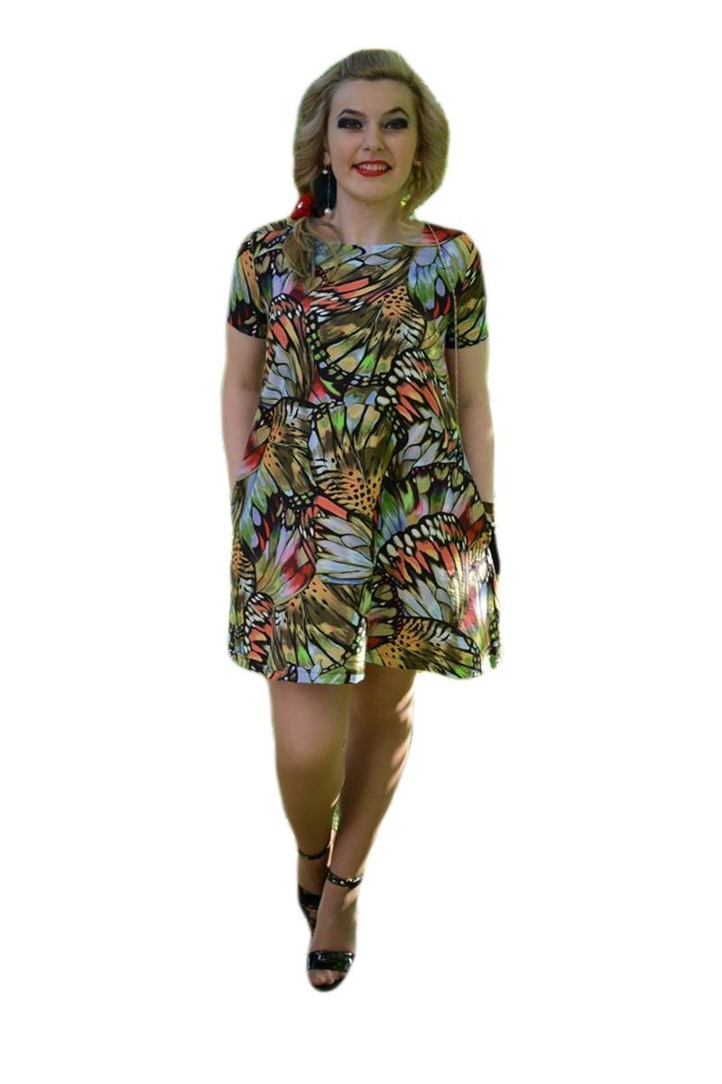 Rochie tinereasca cu design de fluturi si buzunare, D&J Exclusive, Multicolor