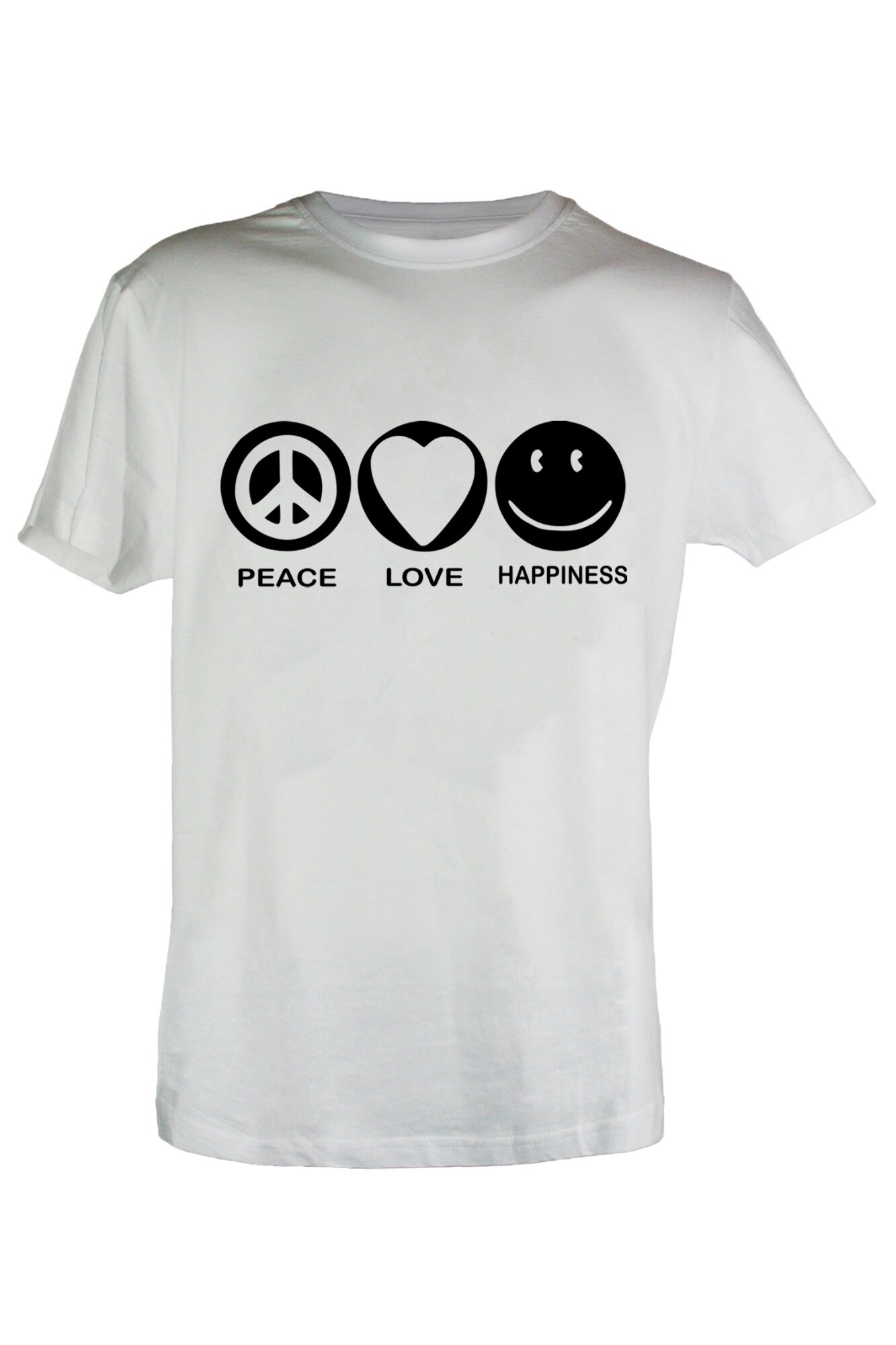 Tricou Peace Love Happiness, Alb