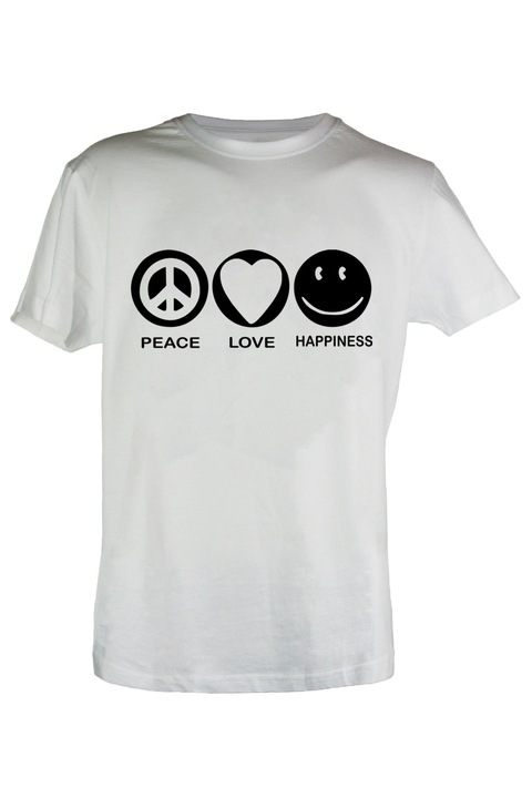 Tricou Peace Love Happiness, Alb