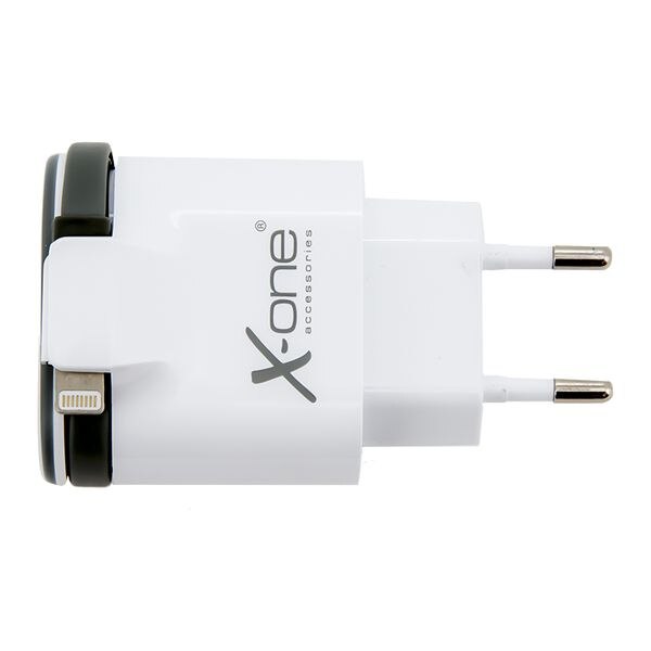 Incarcator de perete cu cablu lightning si 2 USB, ONE, alb