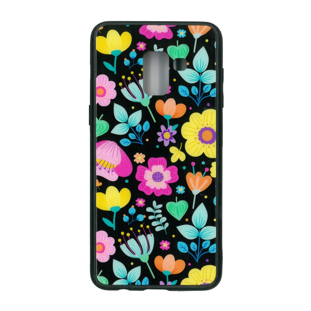 Husa de protectie cu spate de sticla EuroCELL pentru Samsung Galaxy A8 2018 , print floral multicolor