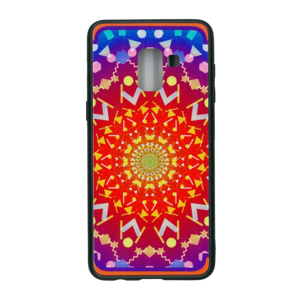 Husa de protectie cu spate de sticla EuroCELL pentru Samsung Galaxy A8 2018 , print abstract multicolor