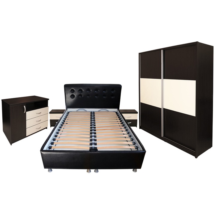 Dormitor Milano cu pat wenge 140x200 cm, Wenge / Vanilie