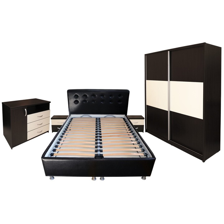 Dormitor Milano cu pat wenge 160x200 cm, Wenge / Vanilie