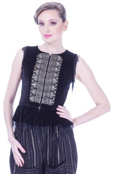 Bluza catifea neagra cu broderie Liza Panait I-102E Bluza catifea neagra cu broderie Liza Panait I-102E