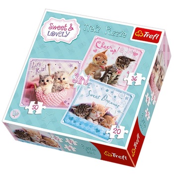Puzzle Trefl 3 in 1, Pisici Dragalase Puzzle Trefl 3 in 1, Pisici Dragalase