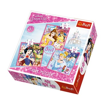 Puzzle Trefl 3 in 1, Lumea minunata a printeselor 20/36/50 piese Puzzle Trefl 3 in 1, Lumea minunata a printeselor 20/36/50 piese