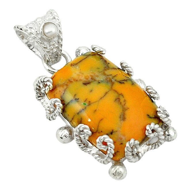 Pandantiv bijuterie din argint 925 cu opal dentritic galben handmade