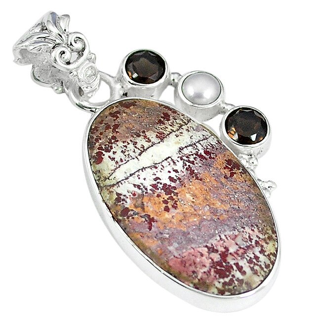 Pandantiv bijuterie din argint 925 cu opal dentritic si perla handmade
