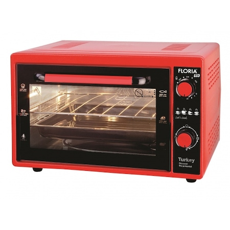 Cuptor electric Floria ZLN-2898, capacitate mare 38 Litri, 1500W, Timer, Gratar, Tava inclusa, Rosu