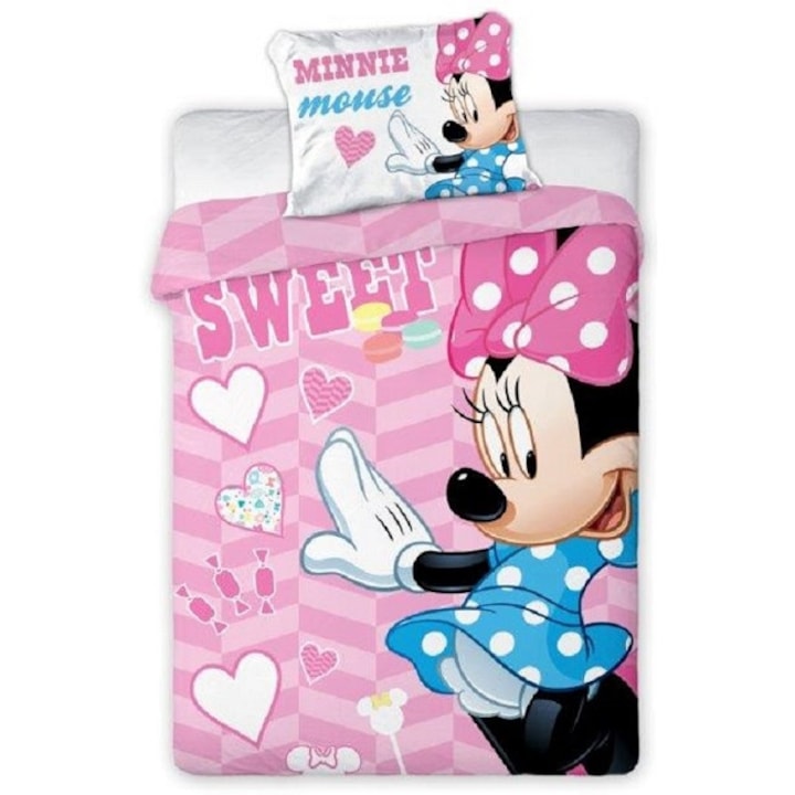 Prémium ágyneműgarnitúra gyerekeknek, Minnie Mouse, 100x135 cm, 40x60 cm, 100% pamut, rózsaszín, MCT-S01