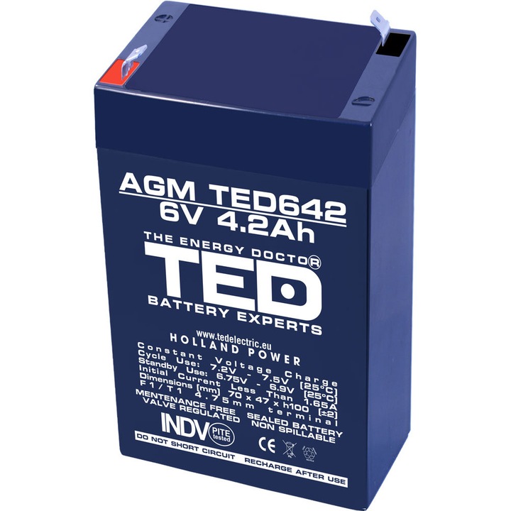 Acumulator stationar VRLA AGM 6V 4,2Ah, F1/ T1 TED Electric