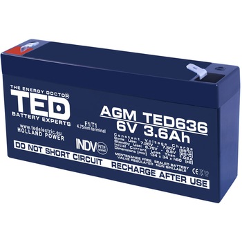 Acumulator stationar VRLA AGM 6V 3,6Ah, F1/ T1 TED Electric Acumulator stationar VRLA AGM 6V 3,6Ah, F1/ T1 TED Electric