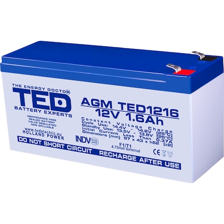 Batteria AGM 12V 2.6Ah T1 - Per Applicazioni Stand-by, Vita Attesa 5 Anni, Dimensioni 70x48x98mm - Foto 2